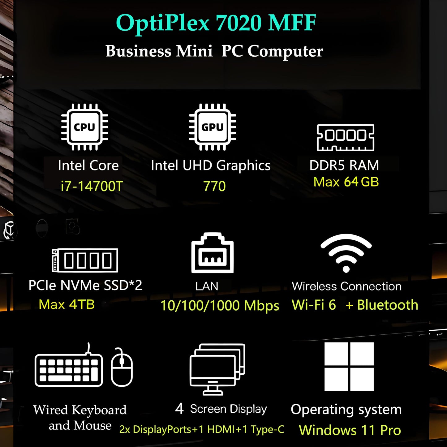 Dell OptiPlex 7020 MFF 7000 Micro Form Factor Mini Business Desktop Computer, 14th Gen Intel 20-Core i7-14700T up to 5.2GHz, 16GB DDR5 RAM, 512GB PCIe SSD, WiFi 6, DisplayPort, HDMI, Windows 11 Pro