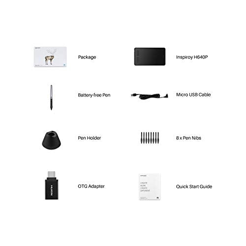HUION Inspiroy H640P Graphics Drawing Tablet with Battery-Free Stylus 8192 Pressure Sensitivity 6 Customized Hot Keys, Digital Pen Tablet for Linux, Mac, Windows PC and Android