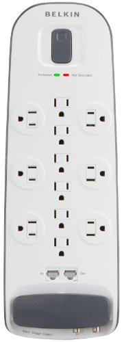 Belkin Power Strip Surge Protector - 12 AC Multiple Outlets, Ethernet & Cable Protection - 8 ft Long Extension Cord for Home, Office, Travel, Computer Desktop & Charging Brick - 4000 Joules, White