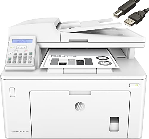 HP Laserjet Pro MFP M227fdn All-in-One Laser Printer with Print Security, Print Scan Copy Fax, Auto Duplex Printing, 250-sheet Input Tray, 35-Sheet ADF, 2-line LCD, White-Bundle with Printer Cable