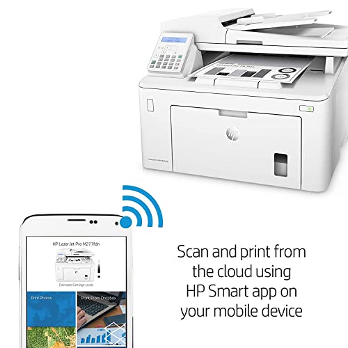 HP Laserjet Pro MFP M227fdn All-in-One Laser Printer with Print Security, Print Scan Copy Fax, Auto Duplex Printing, 250-sheet Input Tray, 35-Sheet ADF, 2-line LCD, White-Bundle with Printer Cable