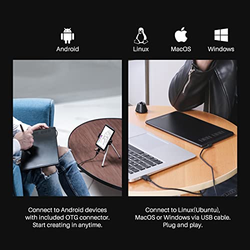 HUION Inspiroy H640P Graphics Drawing Tablet with Battery-Free Stylus 8192 Pressure Sensitivity 6 Customized Hot Keys, Digital Pen Tablet for Linux, Mac, Windows PC and Android