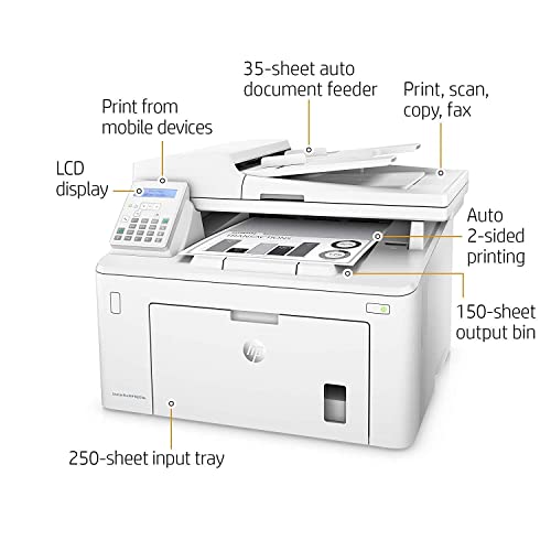HP Laserjet Pro MFP M227fdn All-in-One Laser Printer with Print Security, Print Scan Copy Fax, Auto Duplex Printing, 250-sheet Input Tray, 35-Sheet ADF, 2-line LCD, White-Bundle with Printer Cable