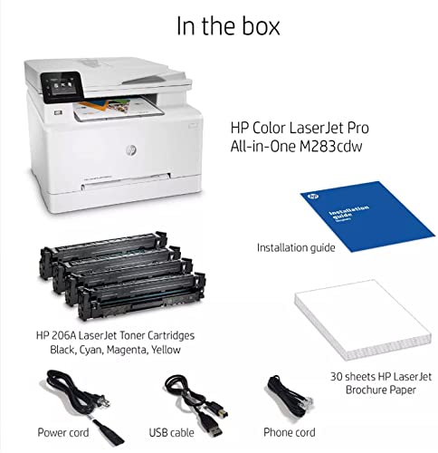HP Laserjet Pro MFP M283cdw Wireless All-in-One Color Laser Printer, Mobile Print&Scan&Copy&Fax, Duplex Print, 22ppm, 2.7" Touchscreen, Wi-Fi, Compatible with Alexa(7KW73A), Lanbertent Printer Cable