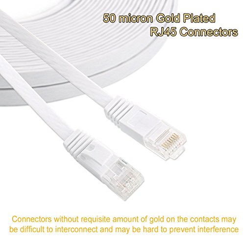 Cat 6 Ethernet Cable 30 ft White - Flat Internet Network LAN Patch Cords – Solid Cat6 High Speed Computer Wire with Clips& Snagless Rj45 Connectors for Router, Modem – Faster Than Cat5e/Cat5-30 feet