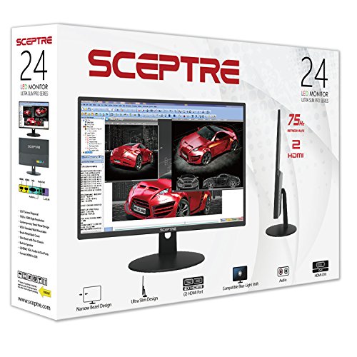 Sceptre 24" Professional Thin 75Hz 1080p LED Monitor 2x HDMI VGA Build-in Speakers, Machine Black (E248W-19203R Series)