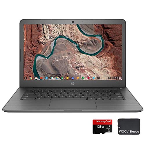 Newest HP 14-inch Chromebook Touchscreen Laptop, Intel Celeron N3350, 4GB RAM, 32GB eMMC SSD, Intel UHD Graphics, Chrome OS, Upto 10hrs Battery Life (Bundle with 128GB MicroSD Card & Sleeve)