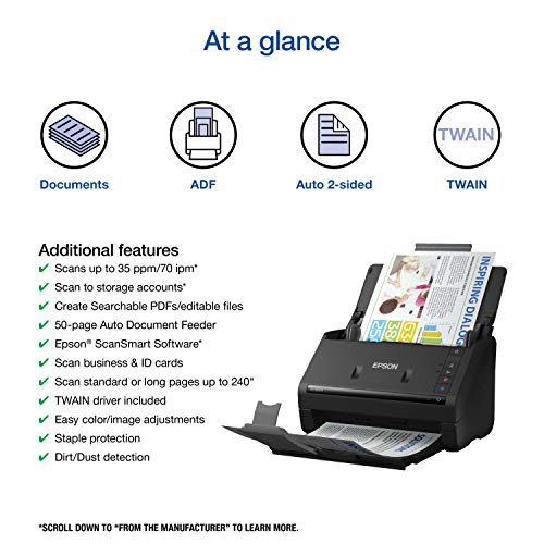 Epson Workforce ES-400 II Color Duplex Desktop Document Scanner for PC and Mac, with Auto Document Feeder (ADF) and Image Adjustment Tools