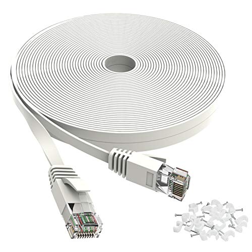 Jadaol Cat 6 Ethernet Cable 15 ft - Flat Internet Network Lan patch cord, faster than Cat5e/Cat5 - Slim Cat6 High Speed Computer wire With Snagless Rj45 Connectors for Router, PS4, Xobx, 15 feet White