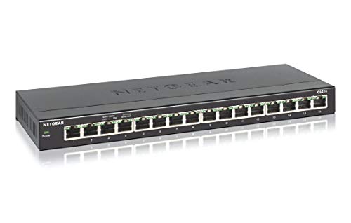 NETGEAR 16-Port Gigabit Ethernet Unmanaged Switch (GS316) - Desktop or Wall Mount, Silent Operation