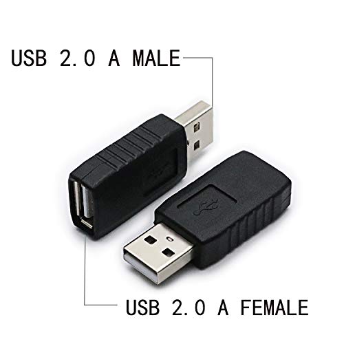 2 Pack USB 2.0 AF/AM Adapter Type A Female to USB A Male Adapter Connector Converter Plug