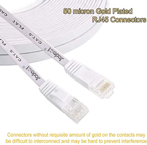 Jadaol Cat 6 Ethernet Cable 15 ft - Flat Internet Network Lan patch cord, faster than Cat5e/Cat5 - Slim Cat6 High Speed Computer wire With Snagless Rj45 Connectors for Router, PS4, Xobx, 15 feet White