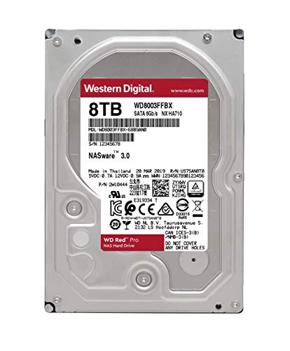 Western Digital 8TB WD Red Pro NAS Internal Hard Drive HDD - 7200 RPM, SATA 6 Gb/s, CMR, 256 MB Cache, 3.5" - WD8003FFBX