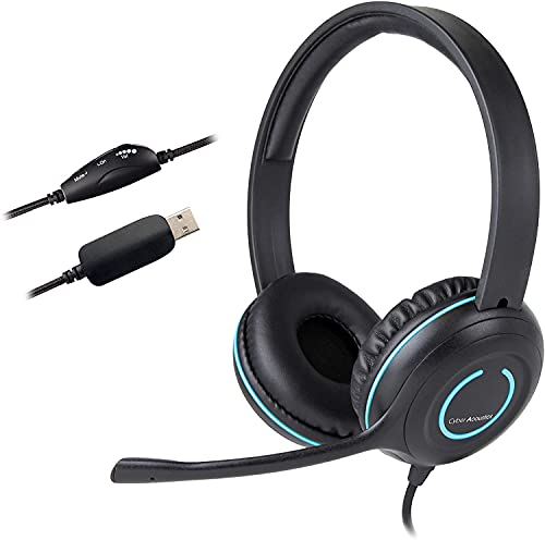 Cyber Acoustics Stereo USB Headset (AC-5008A), in-line Controls for Volume & Mic Mute, Adjustable Mic Boom for PC & Mac, Perfect for Classroom or Home
