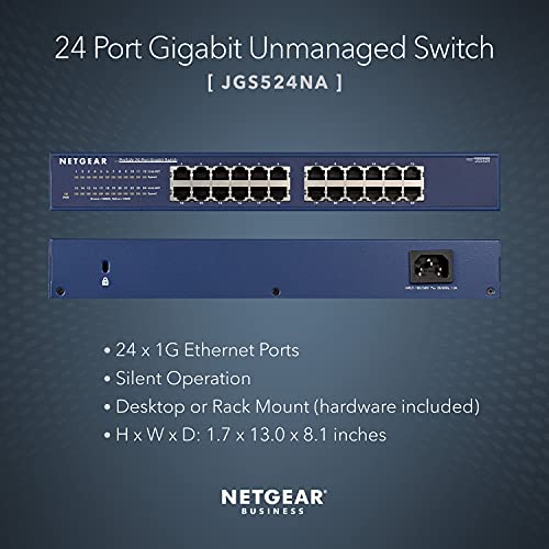 NETGEAR 24-Port Gigabit Ethernet Unmanaged Switch (JGS524) - Desktop or Rackmount, and Limited Lifetime Protection