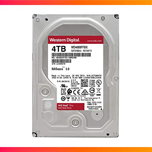 Western Digital 4TB WD Red Pro NAS Internal Hard Drive HDD - 7200 RPM, SATA 6 Gb/s, CMR, 256 MB Cache, 3.5" - WD4003FFBX