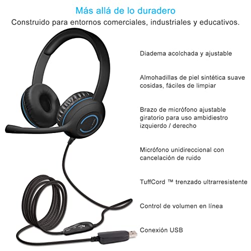 Cyber Acoustics Stereo USB Headset (AC-5008A), in-line Controls for Volume & Mic Mute, Adjustable Mic Boom for PC & Mac, Perfect for Classroom or Home