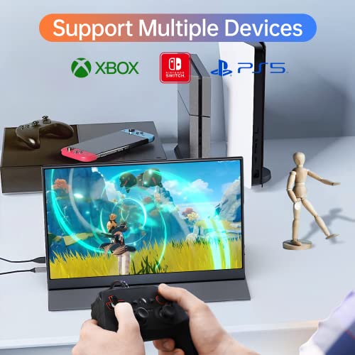 ForHelp 15.6" Professional (1920X1080) FHD Portable Monitor, IPS Ultra-Thin Zero Frame Gaming Monitor with HDMI USB Type-C,Dual Speakers.External Portable Monitor for Laptop Mac Phone PS4 Xbox Switch