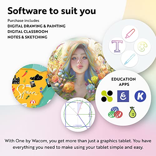One by Wacom Small Graphics Drawing Tablet 8.3 x 5.7 Inches, Portable Versatile for Students and Creators, Ergonomic 2048 Pressure Sensitive Pen Included, Compatible with Chromebook Mac and Windows