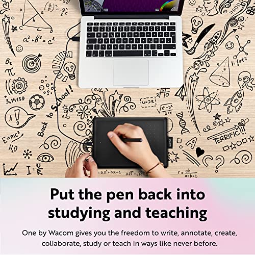 One by Wacom Small Graphics Drawing Tablet 8.3 x 5.7 Inches, Portable Versatile for Students and Creators, Ergonomic 2048 Pressure Sensitive Pen Included, Compatible with Chromebook Mac and Windows